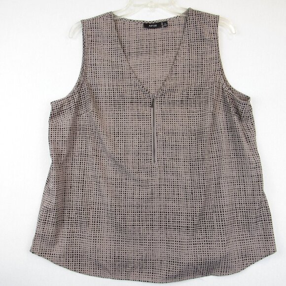 Apt 9 Blouse Women's XL Black Tan Geometric Sleeveless 1/4 Zip V Neck Top - Picture 1 of 6